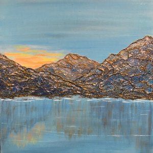 Mountain Sunrise Acrylic Painting, 8 x 8 Landscape, Signed Art, Original Artwork